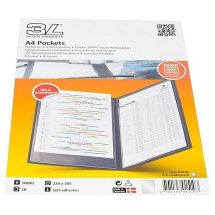 Informační kapsy 3L Office A4, samolepicí