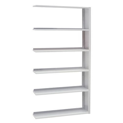 Kovové regály, přístavbové, 198 x 100 x 30 - 40 cm, 5 polic, šedé