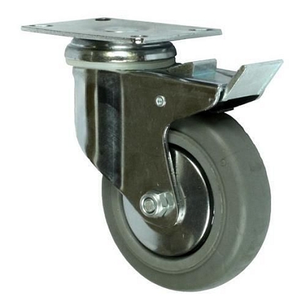 Gumová přístrojová kola s přírubou, průměr 100 - 125 mm, otočná s brzdou, valivá ložiska