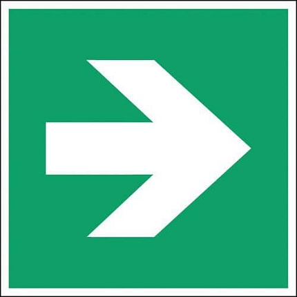 Čtvercová nouzová a evakuační značka – Pravá směrová šipka, rozměř: 200 x 200 mm, polypropylen