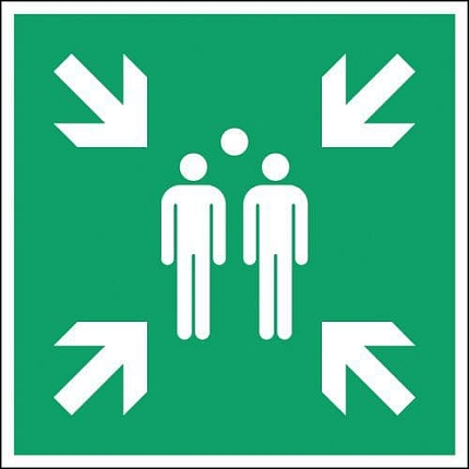 Čtvercová nouzová a evakuační značka – Shromaždiště - polypropylen, 148 x 148 mm.