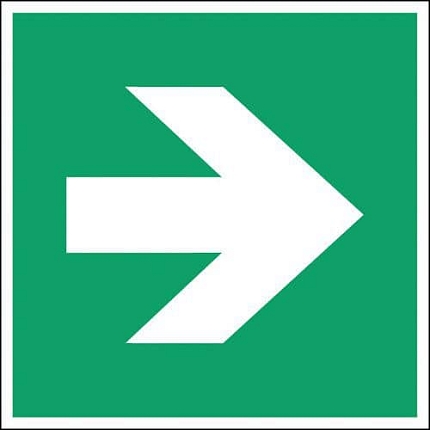 Čtvercová nouzová a evakuační značka – Pravá směrová šipka, rozměř: 300 x 300 mm, polypropylen