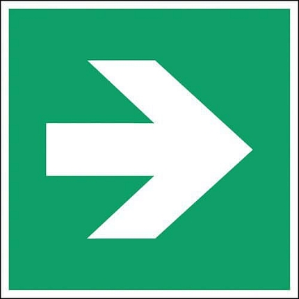 Čtvercová nouzová a evakuační značka – Pravá směrová šipka, rozměř: 400 x 400 mm, polypropylen