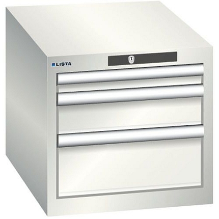 Dílenská zásuvková skřín Lista, 3 zásuvky - 1 x 50mm+ 1 x 100mm + 1x 150mm, světle šedá