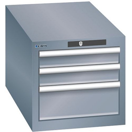 Dílenská zásuvková skřín Lista, 3 zásuvky: 2x75mm + 1x 150mm, 411x725x383 mm, tmavě šedá