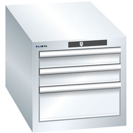 Dílenská zásuvková skřín Lista, 3 zásuvky: 2x75mm + 1x 150mm, 411x725x383 mm, bílá