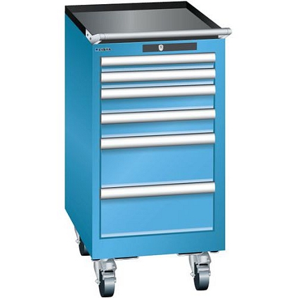 Mobilní dílenská zásuvková skříň Lista, 6 zásuvek, světle modrá