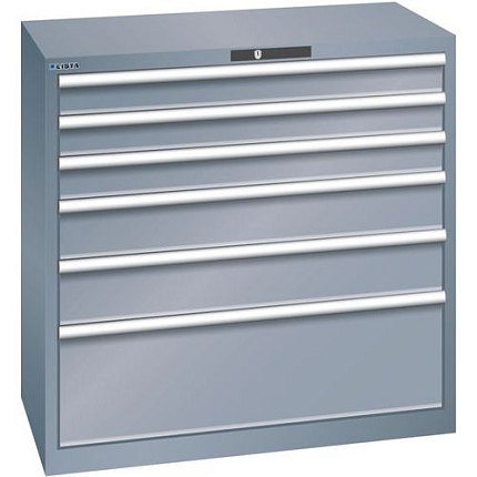 Dílenská zásuvková skříň Lista, nosnost 75 kg, 6 zásuvek, tmavě šedá