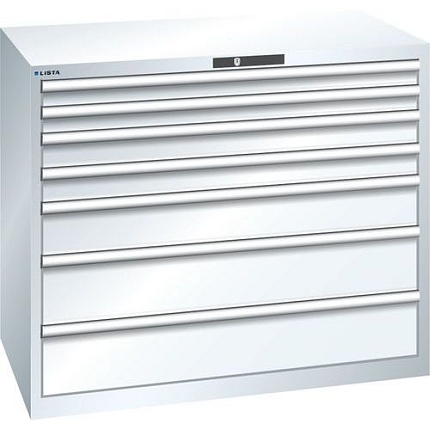 Dílenská zásuvková skříň Lista, 1193x725x1000 mm, 7 zásuvek, bílá