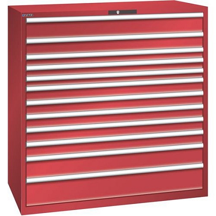 Dílenská zásuvková skříň Lista, nosnost 200kg, 12 zásuvek, červená