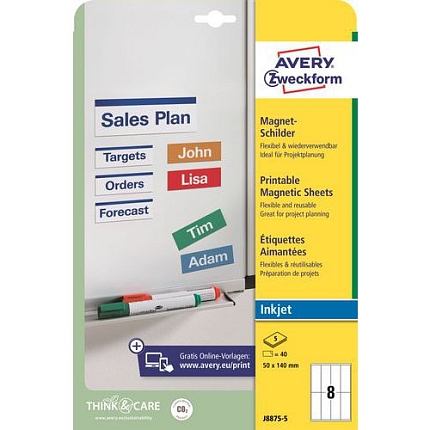 Magnetické etikety Avery Zweckform, matné, bílé, 50 x 140 mm