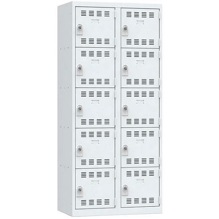 Svařovaná šatní skříň Vinco, 2 sloupce, 10 boxů, 400 mm, otočný uzávěr, šedá/šedá