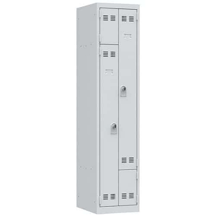 Svařovaná šatní skříň Vinco, dveře Z, 2 oddíly, otočný uzávěr, šedá/šedá