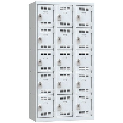 Svařovaná šatní skříň Vinco, 3 sloupce, 15 boxů, 300 mm, otočný uzávěr, šedá/šedá