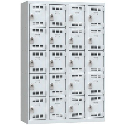 Svařovaná šatní skříň Vinco, 4 sloupce, 20 boxů, 300 mm, otočný uzávěr, šedá/šedá