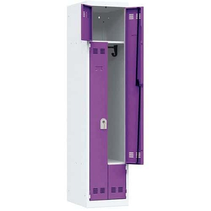 Svařovaná šatní skříň Vinco, dveře Z, 2 oddíly, cylindrický zámek, šedá/fialová