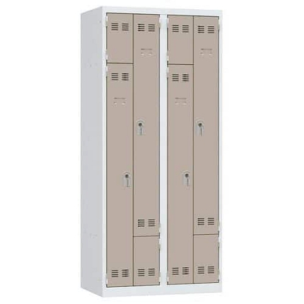 Svařovaná šatní skříň Vinco, dveře Z, 4 oddíly, cylindrický zámek, šedá/hnědá