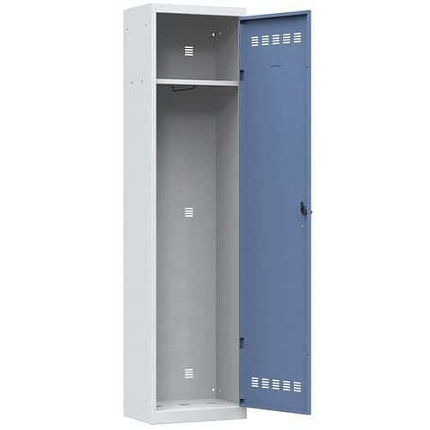 Svařovaná šatní skříň Vinco, 1 oddíl, 500 mm, cylindrický zámek, šedá/modrá