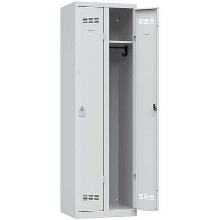 Svařovaná šatní skříň Vinco, 2 oddíly, 300 mm, cylindrický zámek, šedá/šedá