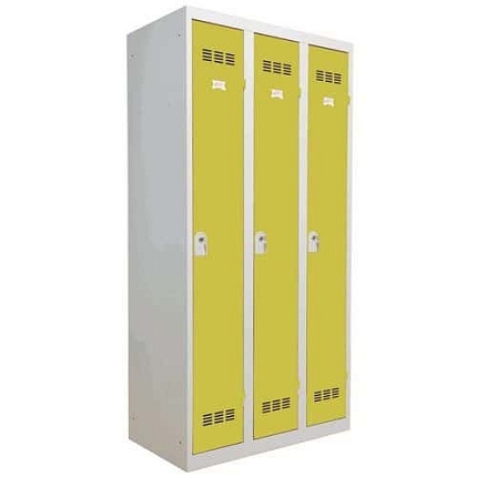 Svařovaná šatní skříň Vinco, 3 oddíly, 300 mm, cylindrický zámek, šedá/zelená