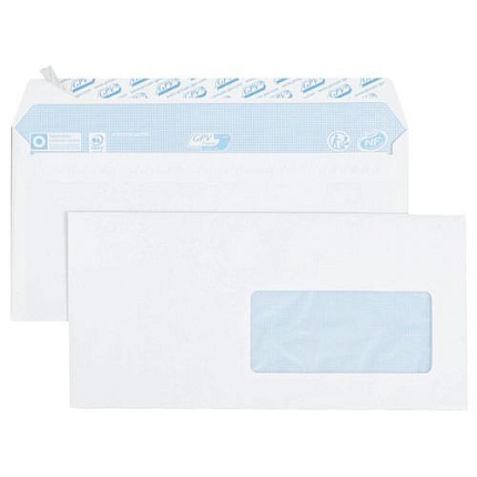 Obálka s okénkem, samolepící, DL, 80 g, šířka okénka 45 mm, 500 ks