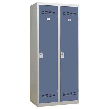 Svařovaná šatní skříň Vinco s mezistěnou, 2 oddíly, 400 mm, cylindrický zámek, šedá/modrá