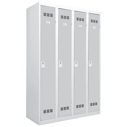 Svařovaná šatní skříň Vinco, 4 oddíly, 300 mm, cylindrický zámek, šedá/šedá