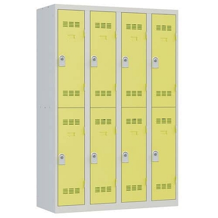 Svařovaná šatní skříň Vinco, 4 sloupce, 8 boxů, 300 mm, cylindrický zámek, šedá/zelená