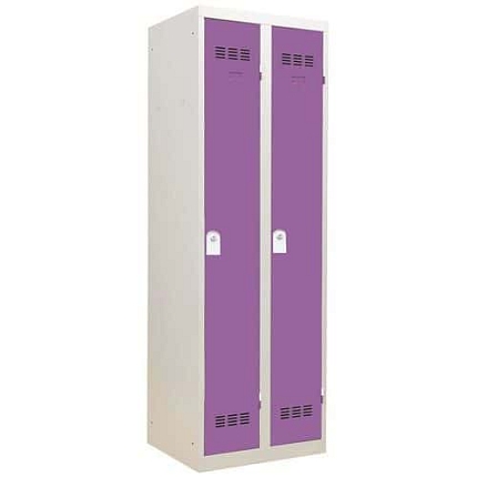 Svařovaná šatní skříň Vinco, 2 oddíly, 300 mm, cylindrický zámek, šedá/fialová