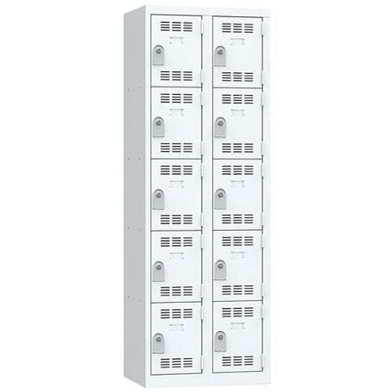 Svařovaná šatní skříň Vinco, 2 sloupce, 10 boxů, 300 mm, cylindrický zámek, šedá/šedá
