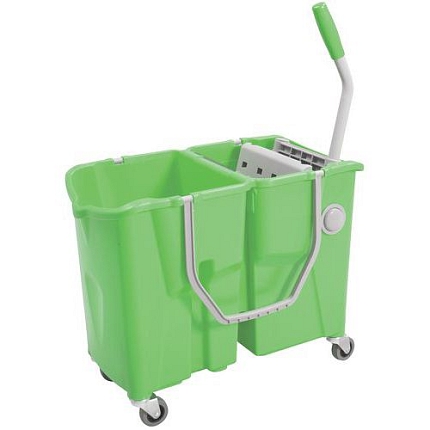 Úklidový kbelík na kolečkách Manutan Expert s pákovým ždímačem, objem 2 x 15 l