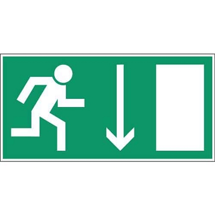 Nouzový východ, šipka dolů vpravo, šířka 10,5 cm.