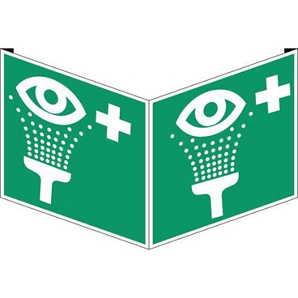 Nouzová evakuační značka – „Stanice pro výplach očí“ – PVC, úhlová