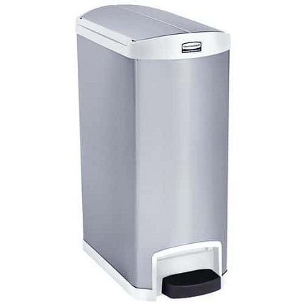 Odpadkový koš Slim Jim Step On End Step 50 l z matné nerezové oceli, bílý