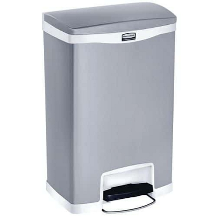 Odpadkový koš Slim Jim Step On End Step 50 l z matné nerezové oceli, bílý