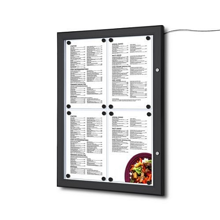 Osvětlené magnetické vitríny Menu Black, jednokřídlé