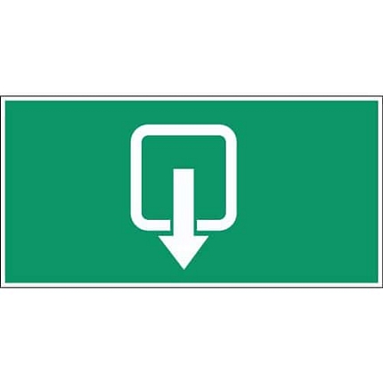 Značka nouzové evakuace, Evakuace výtahem dolů, nálepka, rozměr: 150 x 450 mm