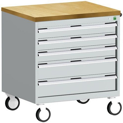 Mobilní zásuvková skříň Bott Cubio, 89 x 80 x 65 cm, 5 zásuvek, multiplex, šedá-šedá