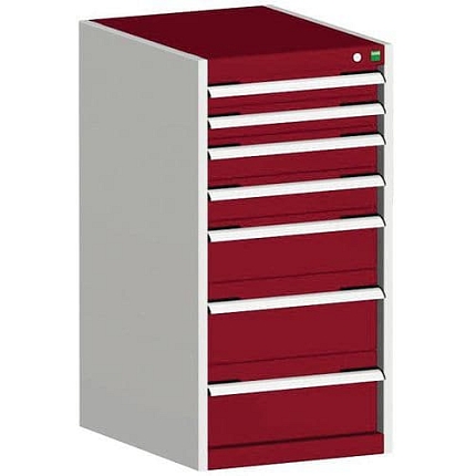 Dílenská zásuvková skříň Bott Cubio, 100 x 52,5 x 52,5 cm, 7 zásuvek, šedá-červená
