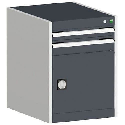 Dílenská zásuvková skříň Bott Cubio, 70 x 52,5 x 52,5 cm, 2 zásuvky, 1 skříňka, šedá-antracit