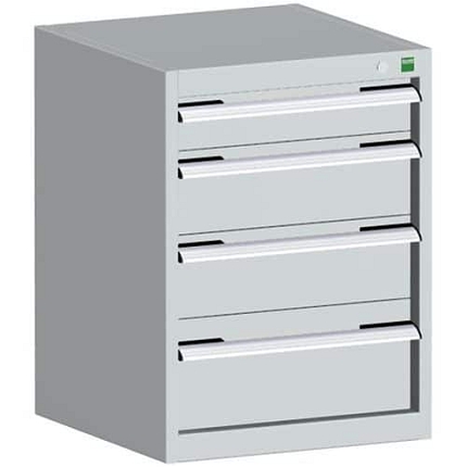 Dílenská zásuvková skříň Bott Cubio, 70 x 52,5 x 65 cm, 4 zásuvky, šedá-šedá