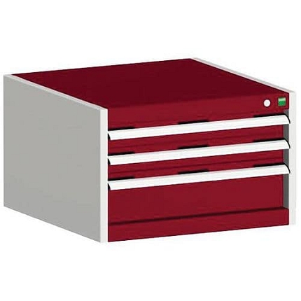 Dílenská zásuvková skříň Bott Cubio, 40 x 65 x 52,5 cm, 3 zásuvky, šedá-červená