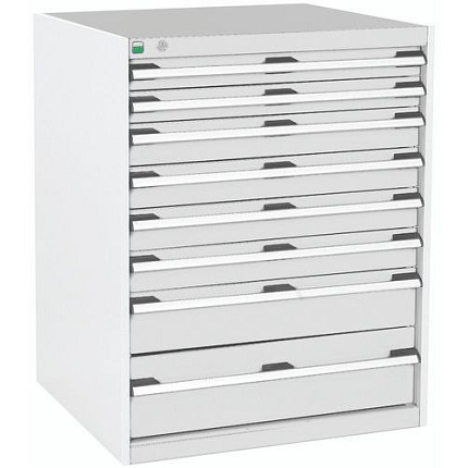 Dílenská zásuvková skříň Bott Cubio, 100 x 80 x 75 cm, 8 zásuvek, šedá-šedá