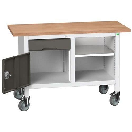 Mobilní dílenský stůl Bott Verso Storage, 125 x 60 x 83 cm, multiplex, 1 zásuvka, 1 skříňka, 1 police, šedá-antracit