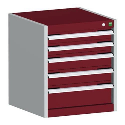 Dílenská zásuvková skříň Bott Cubio, 60 x 52,5 x 65 cm, 5 zásuvek, šedá-červená