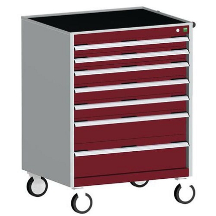 Mobilní zásuvková skříň Bott Cubio, 108,5 x 80 x 65 cm, 7 zásuvek, rohož, šedá-červená