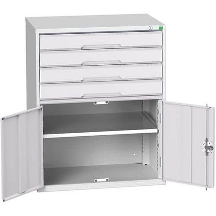 Dílenská zásuvková skříň Bott Verso, 100 x 80 x 55 cm, 4 zásuvky, 1 skříňka, šedá-šedá