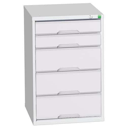 Dílenská zásuvková skříň Bott Verso, 80 x 52,5 x 55 cm, 5 zásuvek, šedá-šedá