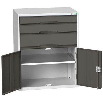Dílenská zásuvková skříň Bott Verso, 100 x 80 x 55 cm, 3 zásuvky, 1 skříňka, šedá-antracit