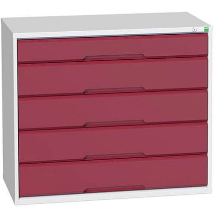 Dílenská zásuvková skříň Bott Verso, 90 x 105 x 55 cm, 5 zásuvek, šedá-červená